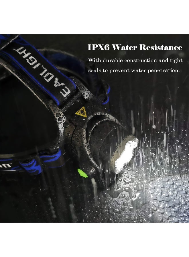 شو وو مصباح أمامي ذكي للتكبير، مصباح أمامي قابل لإعادة الشحن، 800 لومن، مصباح أمامي فائق السطوع، IPX6 مصباح أمامي مقاوم للماء قابل للتكبير، مصابيح رأس قابلة للدوران 90 درجة للجبهة، مصباح أمامي للتركيز قابل للتعديل، أوضاع إضاءة بيضاء وزرقاء، مصابيح أمامية LED للبالغين، للتخييم، المشي لمسافات طويلة، في الهواء الطلق، الصيد، الجري - Image 4